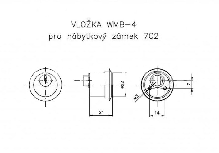 Vložka WMB - 4 pro 702A - Vložky,zámky,klíče,frézky Zámky nábytkové, schránkové, na sklo