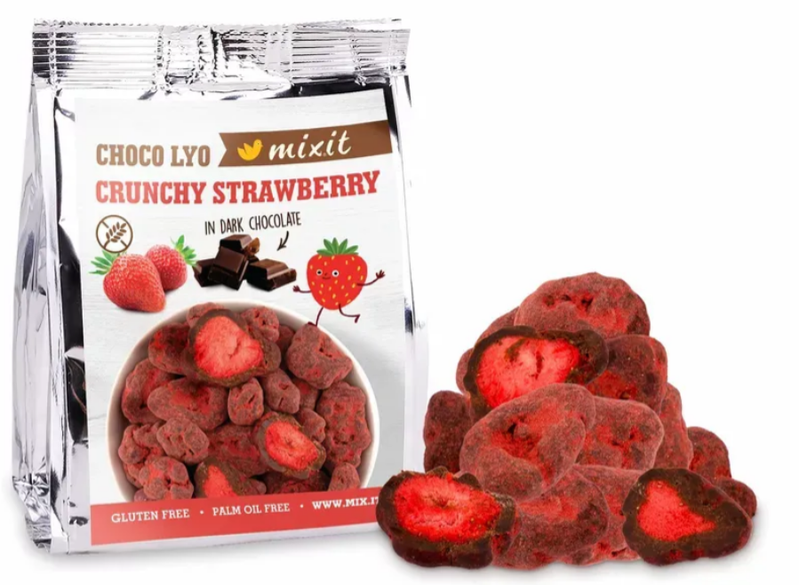 Jahody mrazem sušené v hořké čokoládě 60 g MIXIT (do kapsy) Jahody mrazem sušené v hořké čokoládě 60 g MIXIT (do kapsy) - Delikatesy, dárky Delikatesy