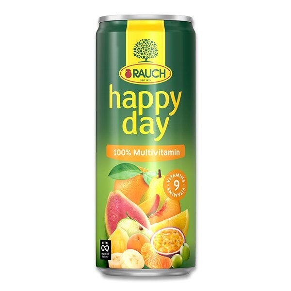 Džus 100% multivitamín 0,33 l Happy day Džus 100% multivitamín 0,33 l Happy day - Delikatesy, dárky Káva, čaj, nealkoholické nápoje