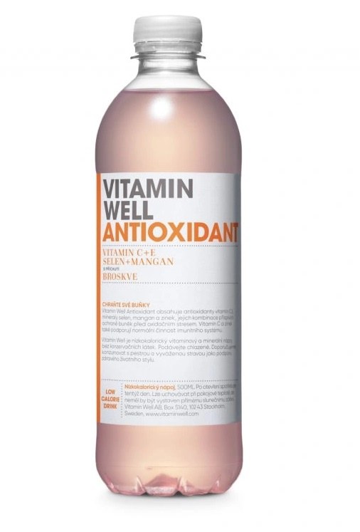 Nápoj vitamínový Vitamin Well Antioxidant broskev, vitamín C+E, selen+mangan 500 ml Nápoj vitamínový Vitamin Well Antioxidant broskev, vitamín C+E, selen+mangan 500 ml - Delikatesy, dárky Káva, čaj, nealkoholické nápoje