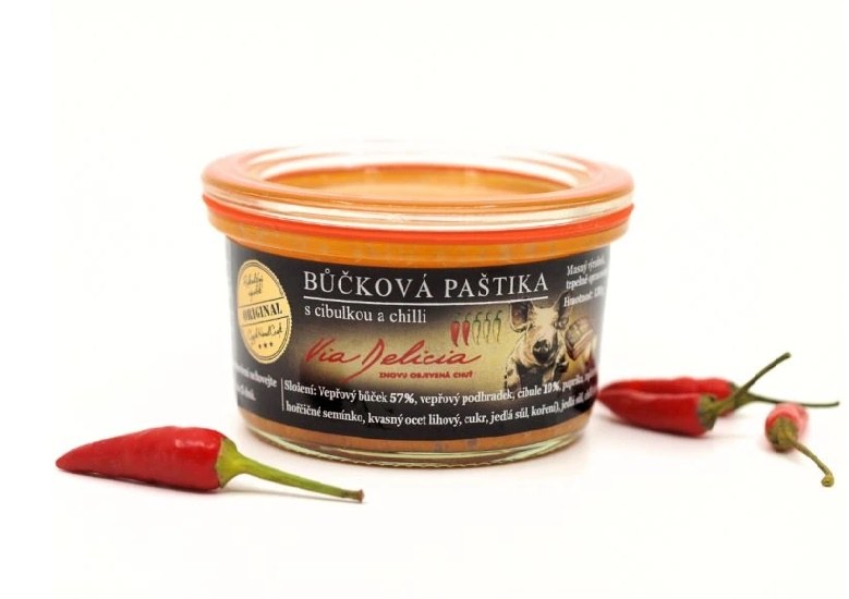Paštika bůčková s cibulkou a chilli 130 g - Delikatesy, dárky Delikatesy