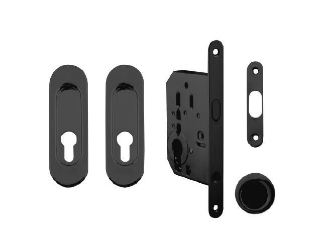 Set na posuvné dveře FT oválný na vložku černá matná BS (zámek, mušle, madélko) Set na posuvné dveře FT oválný na vložku černá matná BS (zámek, mušle, madélko) - Kliky, okenní a dveřní kování, panty Kování dveřní Kování dveřní sety na posuvné dveře