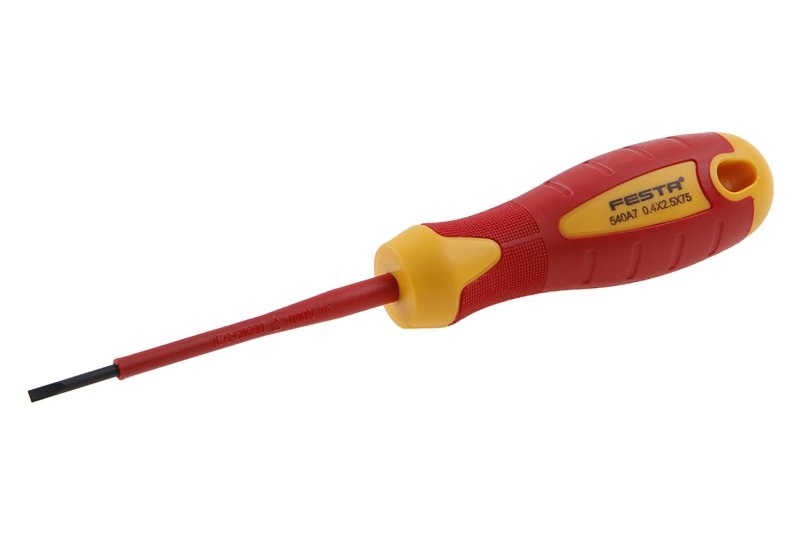 Šroubovák elektro S 2,5 x 75 mm VDE 1000 V CrV FESTA Šroubovák elektro S 2,5 x 75 mm VDE 1000 V CrV FESTA - Nářadí ruční a elektrické, měřidla Nářadí ruční Šroubováky, šroub.sady, přísl.