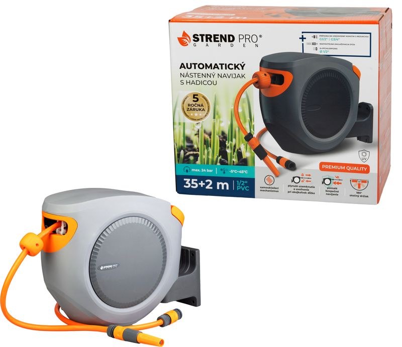 Navíječ automatický na stěnu, hadice L - 35+2 m, 1/2" Strend Pro Premium Navíječ automatický na stěnu, hadice L - 35+2 m, 1/2" Strend Pro Premium - Zednické nářadí, zahrada, nádoby Hadice vozíky na hadice, příslušenství