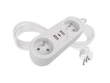 Kabel prodlužovací 1,4 m / 2 zásuvky+2×USB-A+1×USB-C / bílý / PVC / 1,5 mm2