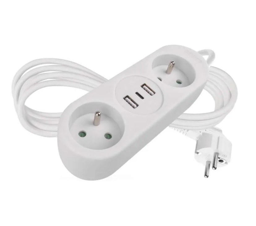 Kabel prodlužovací 1,4 m / 2 zásuvky+2×USB-A+1×USB-C / bílý / PVC / 1,5 mm2 Kabel prodlužovací 1,4 m / 2 zásuvky+2×USB-A+1×USB-C / bílý / PVC / 1,5 mm2 - Vybavení pro dům a domácnost Svítilny, žárovky, elektrické přísl.