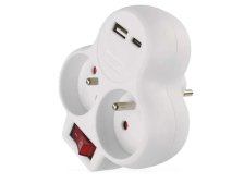 Zásuvka rozbočovací 2×, vyp., 1×USB-A+1×USB-C, bílá