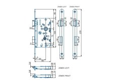 Zámek zadlabací K 380 L obyčejný klíč 72/80 backset (dorn) 55 mm čelo 20 mm LEVÝ plastová střelka