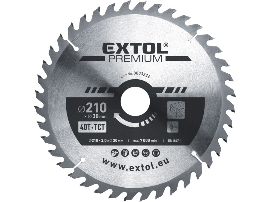 Kotouč pilový s SK plátky průměr 210 x 3,0 x 30 mm 40 zubů EXTOL PREMIUM