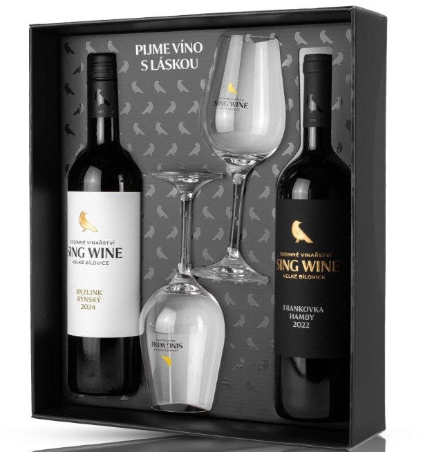Krabička SING WINE 2 vína + 2 skleničky, RR+FR Krabička SING WINE 2 vína + 2 skleničky, RR+FR - Víno tiché Tiché