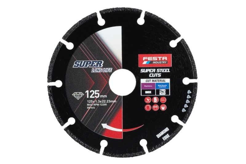 Kotouč diamantový na kov INDUSTRY 125 x 1,3 x 22,2mm FESTA - Brusivo, vrtáky, závitořezy, kartáče Brusné a řezací materiály Kotouče diamantové