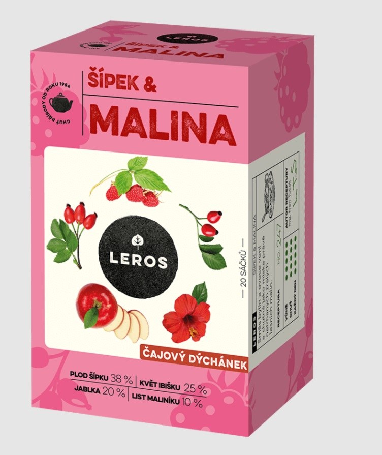 Čaj šípek a malina, 20 x 2 g Leros Čaj šípek a malina, 20 x 2 g Leros - Delikatesy, dárky Káva, čaj, nealkoholické nápoje