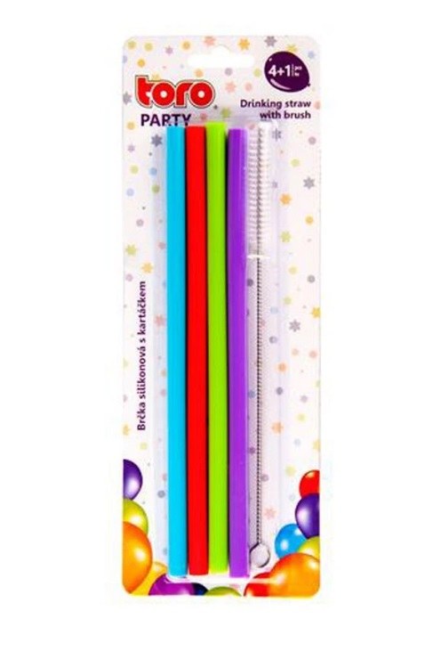 Brčka silikonová 4 ks + čistič brček Brčka silikonová 4 ks + čistič brček