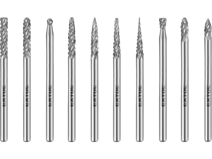 Frézy mini, karbidové, stopka 3 mm, sada 10 ks, sek střední (double-cut) EXTOL INDUDSTRIAL