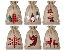 Sáček stahovací z juty 13 x 18 cm, vánoční motivy