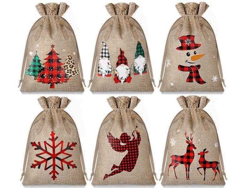 Sáček stahovací z juty 13 x 18 cm, vánoční motivy - Vybavení pro dům a domácnost Doplňky a pomůcky kuchyňské, bytové