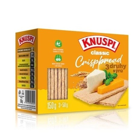 Plátek Crispbread s příchutí 3 druhů sýrů 150 g KNUSPI - Trvanlivé potraviny