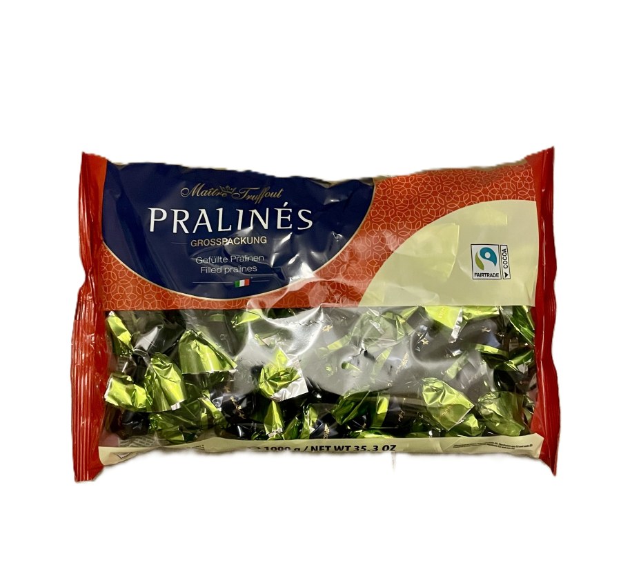 Pralinky z mléčné a bílé čokolády plněné lískooříškovým krémem a ceriáliemi 1 kg