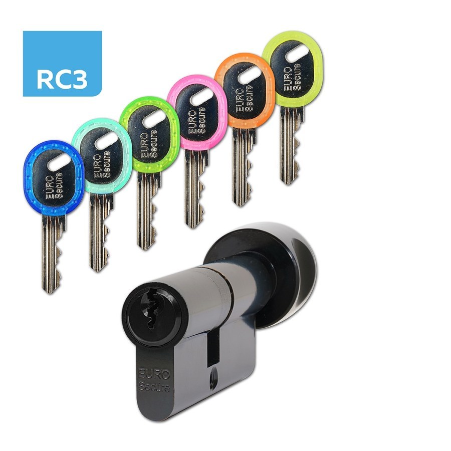 Vložka bezpečnostní s knoflíkem EURO SECURE ES.K30/40.CE černá BT3 + rozlišovače - Vložky,zámky,klíče,frézky Vložky cylindrické Vložky bezpečnostní