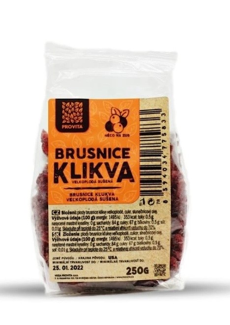 Brusnice brusinky klikva sušená 250 g PROVITA