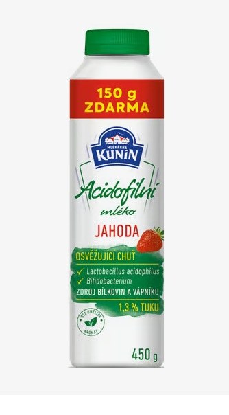 Mléko acidofilní jahoda 300 g + 150 g zdarma KUNÍN