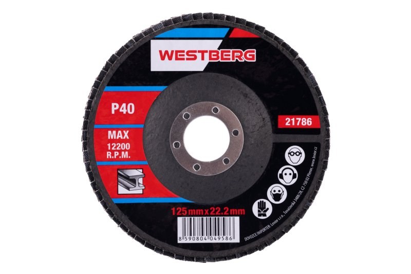 Kotouč lamelový 125 mm P40 WESTBERG Kotouč lamelový 125 mm P40 WESTBERG - Brusivo, vrtáky, závitořezy, kartáče Brusné a řezací materiály Kotouče brusné, lamelové