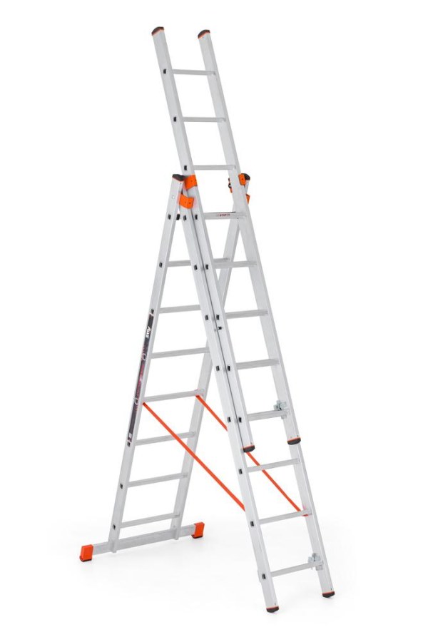 Žebřík trojdílný univerzální 3 x 8 příček, 2,42/5,25 m PREMIUM - Žebříky, manipul.technika, kolečka Žebříky Žebříky hliníkové