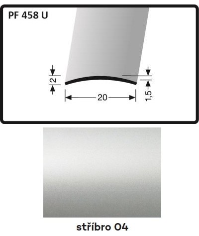 Profil přechodový nevrtaný 2700 x 20 x 2 x 1,5 mm stříbro, PF 458 U - Vybavení pro dům a domácnost Prahy, profily, madla, zábradlí a přísl. Profily