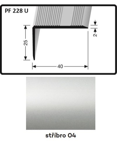 Profil schodový nevrtaný 3000 x 40 x 25 x 2 mm stříbro PF 228 U - Vybavení pro dům a domácnost Prahy, profily, madla, zábradlí a přísl. Profily