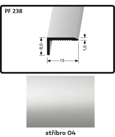 Profil schodový 2700 x 15 x 8,5 x 1,5 mm stříbro PF 238 U Profil schodový 2700 x 15 x 8,5 x 1,5 mm stříbro PF 238 U - Vybavení pro dům a domácnost Prahy, profily, madla, zábradlí a přísl. Profily