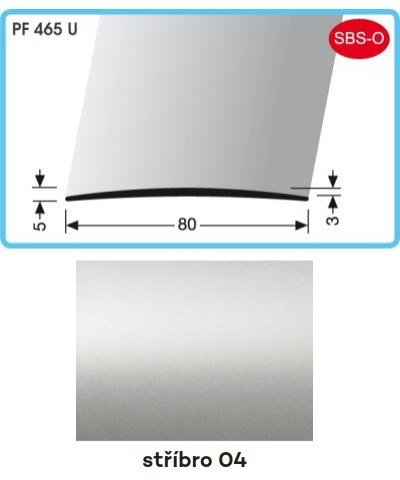 Profil přechodový 1000 x 80 x 5 x 3 mm stříbro, PF 465 U Profil přechodový 1000 x 80 x 5 x 3 mm stříbro, PF 465 U - Vybavení pro dům a domácnost Prahy, profily, madla, zábradlí a přísl. Profily
