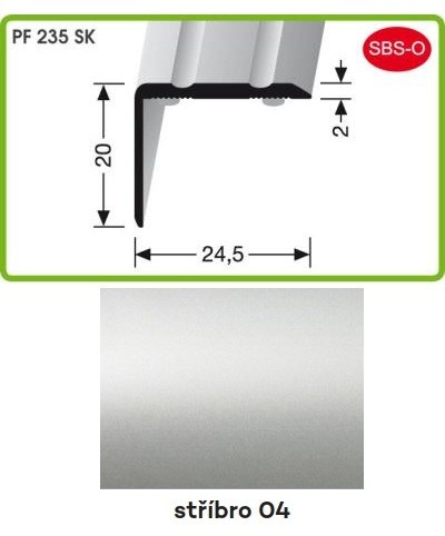 Profil schodový samolepicí 900 x 10 x 24,5 x 2 mm stříbro, PF 235 SK