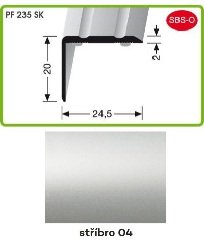 Profil schodový samolepicí 2700 x 10 x 24,5 x 2 mm stříbro, PF 235 SK - Vybavení pro dům a domácnost Prahy, profily, madla, zábradlí a přísl. Profily