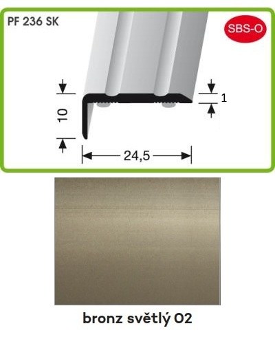 Profil schodový samolepicí 2700 x 20 x 24,5 x 1 mm bronz světlý, PF 236 SK - Vybavení pro dům a domácnost Prahy, profily, madla, zábradlí a přísl. Profily