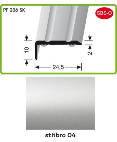 Profil schodový samolepicí 2700 x 20 x 24,5 x 2 mm stříbro, PF 236 SK Profil schodový samolepicí 2700 x 20 x 24,5 x 2 mm stříbro, PF 236 SK - Vybavení pro dům a domácnost Prahy, profily, madla, zábradlí a přísl. Profily