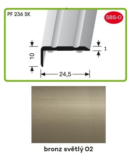 Profil schodový samolepicí 900 x 10 x 24,5 x 1 mm bronz světlý, PF 236 SK - Vybavení pro dům a domácnost Prahy, profily, madla, zábradlí a přísl. Profily
