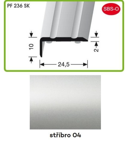 Profil schodový samolepicí 900 x 10 x 24,5 x 1 mm stříbro, PF 236 SK - Vybavení pro dům a domácnost Prahy, profily, madla, zábradlí a přísl. Profily
