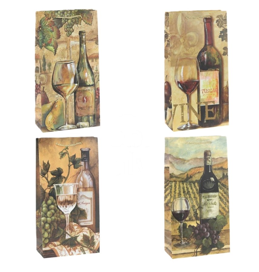 Taška papírová na 2 vína mix potisků 18 x 35 x 9 cm - Obaly na víno, příslušenství Obaly a stojany na víno