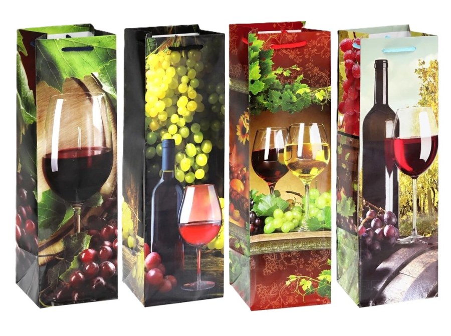 Taška papírová na 1 víno mix potisků 10 x 32,5 x 10 cm - Obaly na víno, příslušenství Obaly a stojany na víno