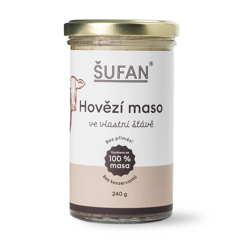 Maso hovězí ve vlastní šťávě 240 g ŠUFAN Maso hovězí ve vlastní šťávě 240 g ŠUFAN - Delikatesy Ostatní delikatesy