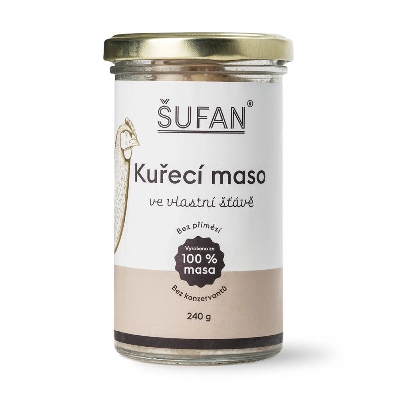 Maso kuřecí ve vlastní šťávě 240 g ŠUFAN Maso kuřecí ve vlastní šťávě 240 g ŠUFAN - Delikatesy Ostatní delikatesy