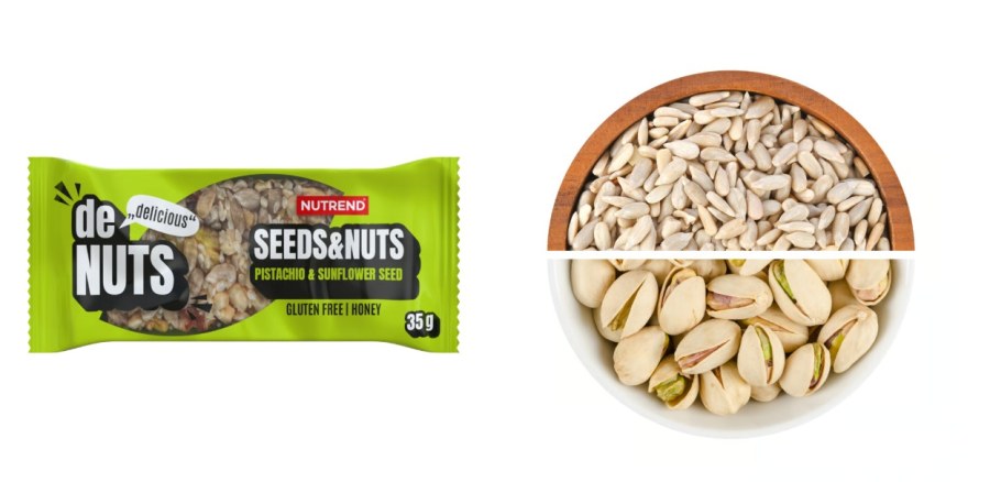 Tyčinka Denuts Seeds & Nuts pistácie + slunečnice 35 g Tyčinka Denuts Seeds & Nuts pistácie + slunečnice 35 g - Doplňky stravy, proteinové výrobky