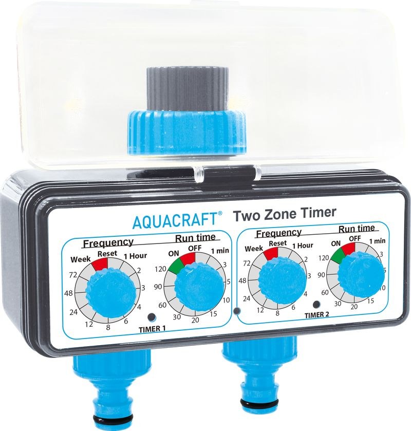 Časovač mechanický na zahradní hadici AQUACRAFT® 290160, G3/4", 2 výstupy, rozbočovač, 2 x AA - Zednické nářadí, zahrada, nádoby Hadicové spojky, šroubení, spony Vodní, hadicové armatury Kropící a rozstřikovací zařízení