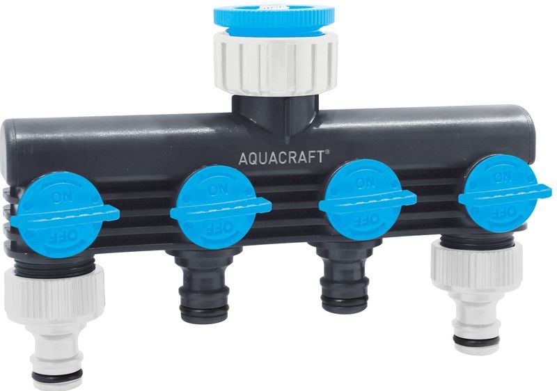 Rozbočovač zahradní na 4 hadice AQUACRAFT® 550259, Premium Rozbočovač zahradní na 4 hadice AQUACRAFT® 550259, Premium - Zednické nářadí, zahrada, nádoby Hadicové spojky, šroubení, spony Hadicové rychlospojky, přísl.