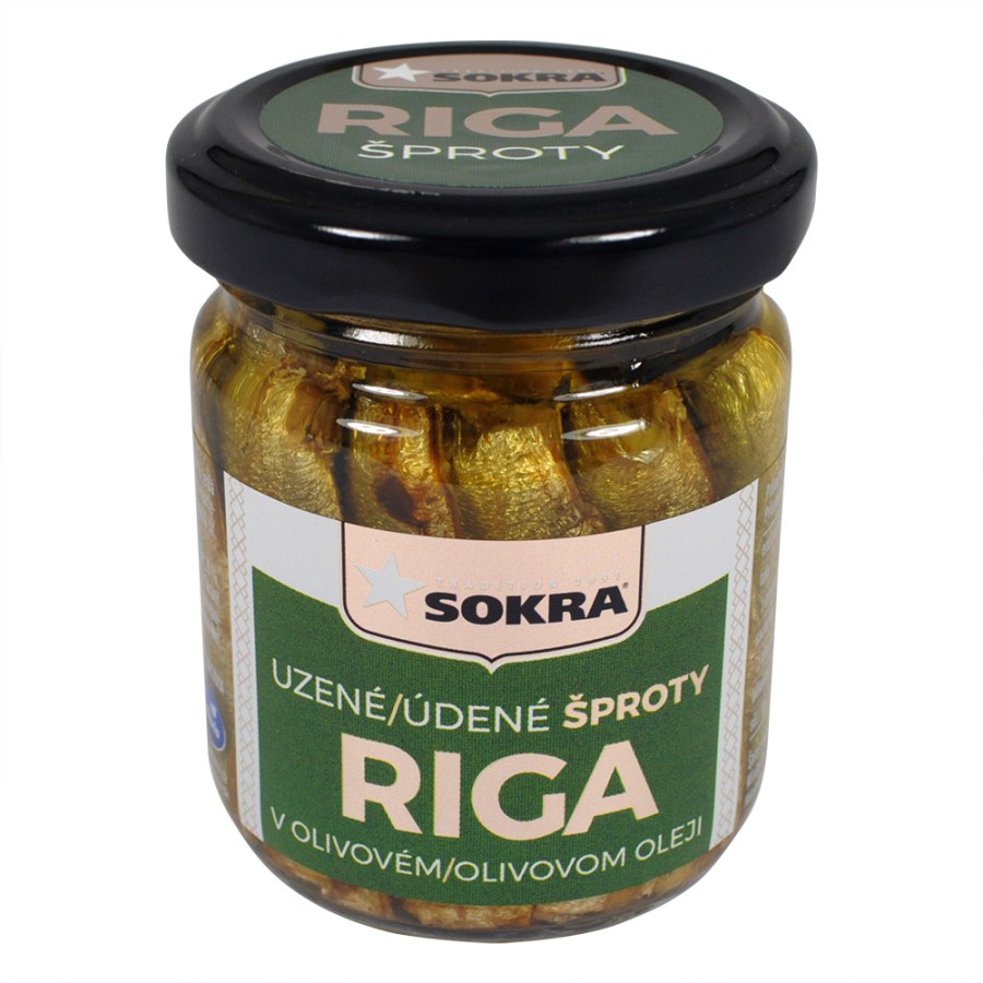 Šproty uzené y v olivovém oleji 100 g ve skle SOKRA - Trvanlivé potraviny
