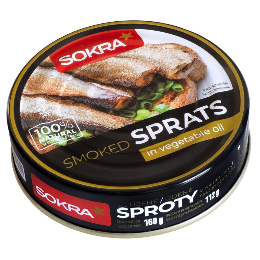 Šproty uzené v rostlinném oleji 160 g SOKRA Šproty uzené v rostlinném oleji 160 g SOKRA